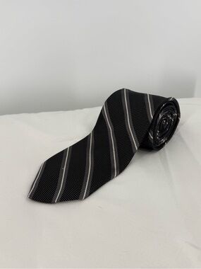 Hart Schaffner Marx Black Silk Tie with Gray Stripes